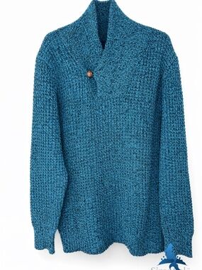 1298 Woolrich Shawl Collar Sweater Pullover – XL – Teal Blue